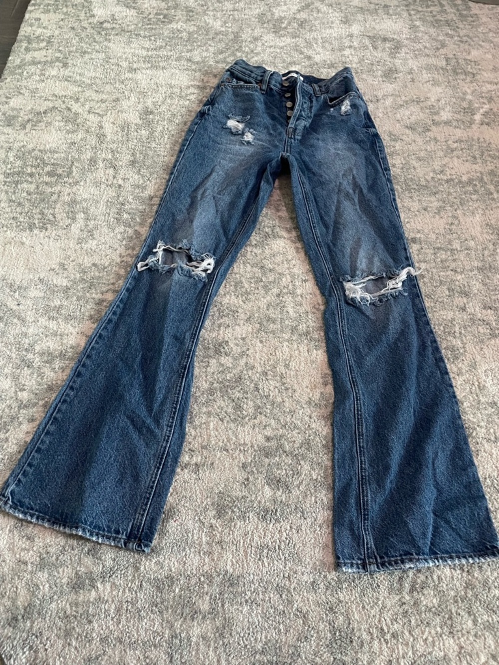 PacSun Dark Blue Distressed Flare Jeans